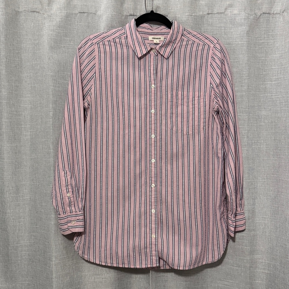 Men’s Goodthreads Cotton Button Up Shirt-Sz S-Pink/Blue/White Stripes-EUC